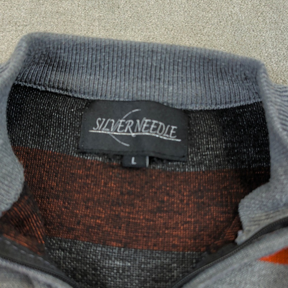 Silverneedle Quarter Zip Sweater Mens Large Gray Orange Striped Mock Neck Knit - Picture 5 of 10